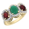 thumbnail image 1 of 14K Yellow Gold Natural HQ Emerald & Enhanced Ruby 3-Stone Ring Oval Diamond Accent, size 7.5, 1 of 2