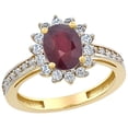 thumbnail image 1 of 14K Yellow Gold Natural HQ Ruby Floral Halo Ring Oval 8x6mm Diamond Accents, size 7, 1 of 4