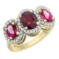 thumbnail image 1 of 14K Yellow Gold Natural HQ Ruby & Pink Topaz 3-Stone Ring Oval Diamond Accent, size 9.5, 1 of 2