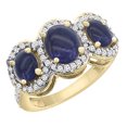 thumbnail image 1 of 14K Yellow Gold Natural Lapis 3-Stone Ring Oval Diamond Accent, size 8.5, 1 of 2