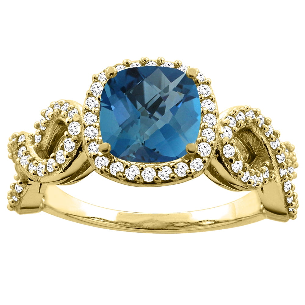 Gem Stone King 10K Gold Birthstone & Diamond Ring – Cushion Cut 7MM – Women's Engagement Promise Ring