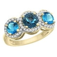 thumbnail image 1 of 14K Yellow Gold Natural London Blue Topaz & Swiss Blue Topaz Sides Round 3-stone Ring Diamond Accents, size 6.5, 1 of 2