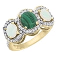 thumbnail image 1 of 14K Yellow Gold Natural Malachite & Opal 3-Stone Ring Oval Diamond Accent, size 6.5, 1 of 2