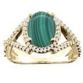 thumbnail image 1 of 14K Yellow Gold Natural Malachite Ring Oval 10x8mm Diamond Accent, size 7, 1 of 4