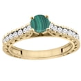 thumbnail image 1 of 14K Yellow Gold Natural Malachite Round 5mm Engraved Engagement Ring Diamond Accents, size 7, 1 of 4