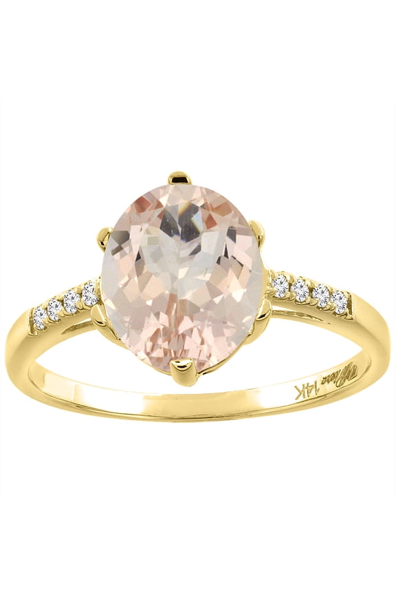 14K Yellow Gold Natural Morganite & Diamond Ring Oval 10x8 mm, size 10