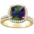 thumbnail image 1 of 14K Yellow Gold Natural Mystic Topaz Halo Ring Cushion 9x9mm Diamond Accent, size 9, 1 of 2