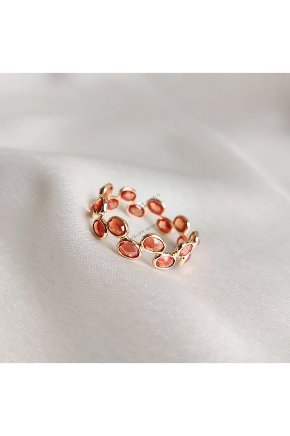 14K Yellow Gold Natural Orange Sapphire Ring, Dainty Gemstone Stacking Ring
