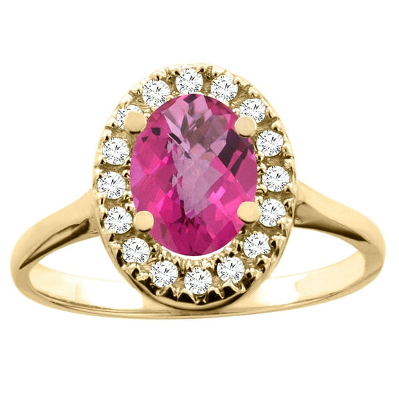 14K Yellow Gold Natural Pink Sapphire Ring Oval 8x6mm Diamond Accent, size 5