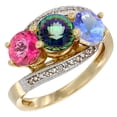 thumbnail image 1 of 14K Yellow Gold Natural Pink Topaz, Mystic Topaz & Tanzanite 3 stone Ring Round 6mm Diamond Accent, size 6, 1 of 2