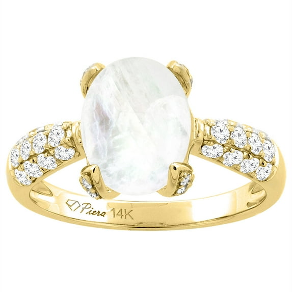 14K Yellow Gold Natural Rainbow Moonstone Engagement Ring Oval 16x12 mm & Diamond Accents, size 5.5