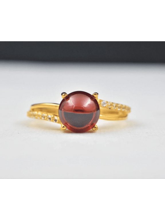 14K Yellow Gold Natural Rashi Ratna Garnet Anniversary Gift Ring For Women