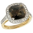 thumbnail image 1 of 14K Yellow Gold Natural Smoky Topaz Ring Cushion-cut 9x9mm Diamond Halo, size 10, 1 of 1