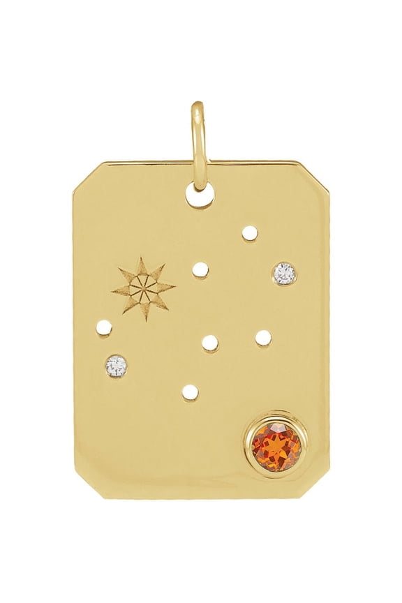 14K Yellow Gold Natural Spessartite Garnet & .01 CTW Diamond Virgo Constellation Pendant