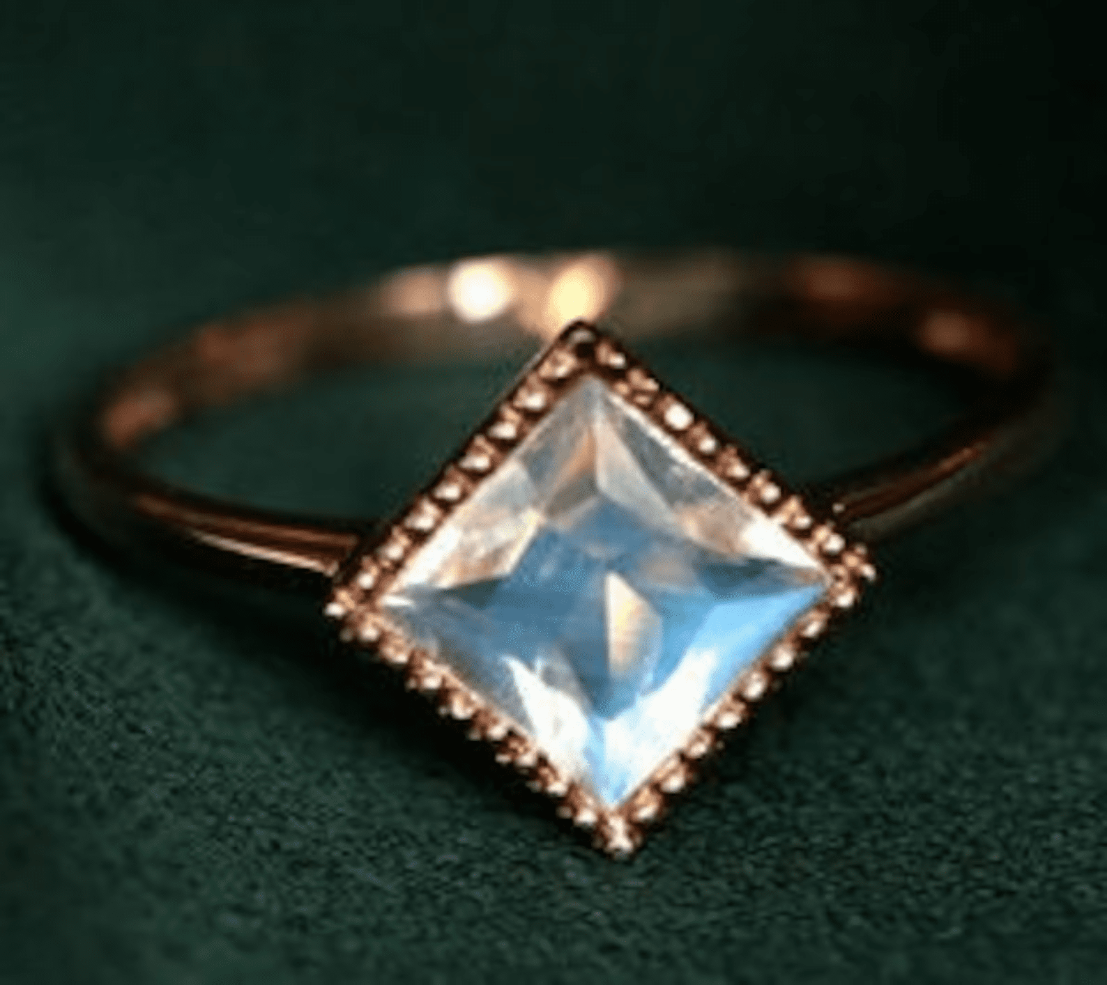 14K Yellow Gold,Natural Square Moonstone Ring, Solitaire Proposal Ring For Women
