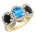 thumbnail image 1 of 14K Yellow Gold Natural Swiss Blue Topaz & Black Onyx 3-Stone Ring Oval Diamond Accent, size 6, 1 of 2