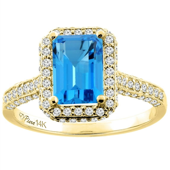 14K Yellow Gold Natural Swiss Blue Topaz Engagement Ring Octagon 8x6 mm, size 6