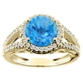 thumbnail image 1 of 14K Yellow Gold Natural Swiss Blue Topaz Ring Round 8mm Diamond Accent, size 6.5, 1 of 4
