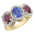thumbnail image 1 of 14K Yellow Gold Natural Tanzanite & Rhodolite 3-Stone Ring Oval Diamond Accent, size 5.5, 1 of 2