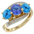 thumbnail image 1 of 14K Yellow Gold Natural Tanzanite & Swiss Blue Topaz Sides 3 stone Ring Round 6mm Diamond Accent, size 6.5, 1 of 2