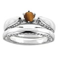 thumbnail image 1 of 14K Yellow Gold Natural Tiger Eye 2-piece Bridal Ring Set Diamond Accents Round 5mm, size 10, 1 of 2