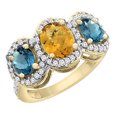 thumbnail image 1 of 14K Yellow Gold Natural Whisky Quartz & London Blue Topaz 3-Stone Ring Oval Diamond Accent, size 5.5, 1 of 2