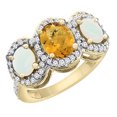 thumbnail image 1 of 14K Yellow Gold Natural Whisky Quartz & Opal 3-Stone Ring Oval Diamond Accent, size 9, 1 of 2