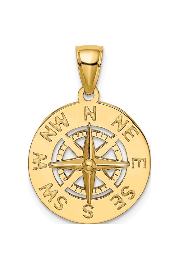 14K Yellow Gold Nautical Compass Charm Made In United States k7856