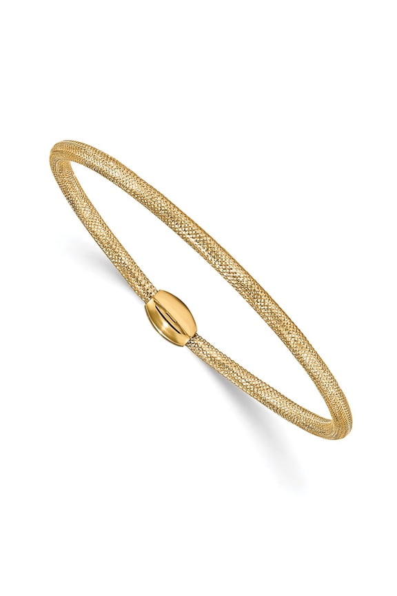 14K Yellow Gold Necklace Chain Polished Mesh Stretch Bracelet 7 to 9 inch 3 mm