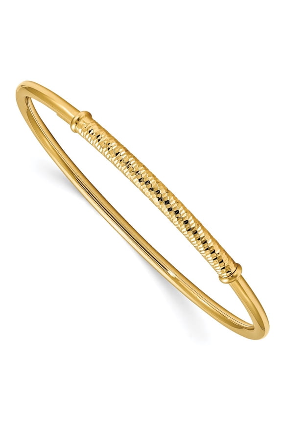 14K Yellow Gold Necklace Chain Polished & Textured Bar Pull Apart Flexible Bangle inch 4.75 mm