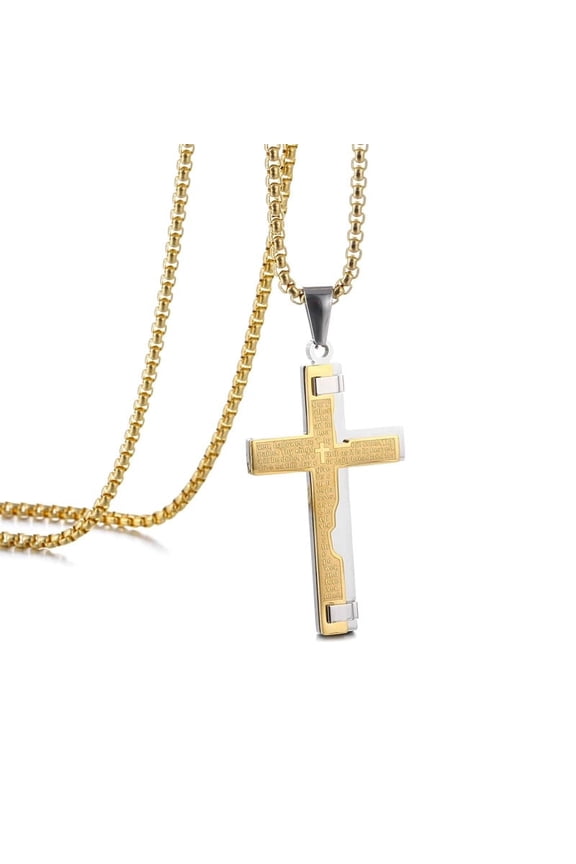14K Yellow Gold Necklace European And American Personalized Design Scripture Cross Accessories Classic English Pendant