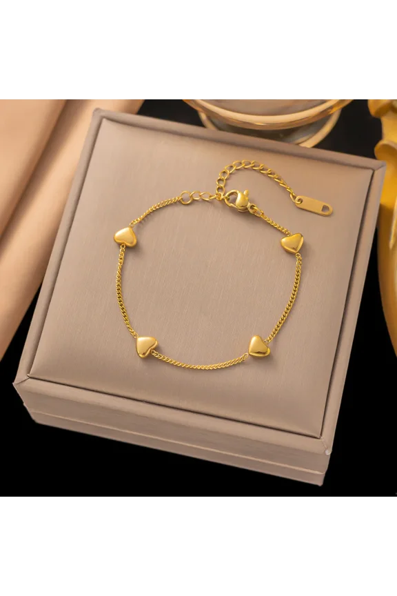 14K Yellow Gold New Fashion Upscale Jewelry Love Heart Shape Charm Chain Bracelets For Women Couple Girl's Gift