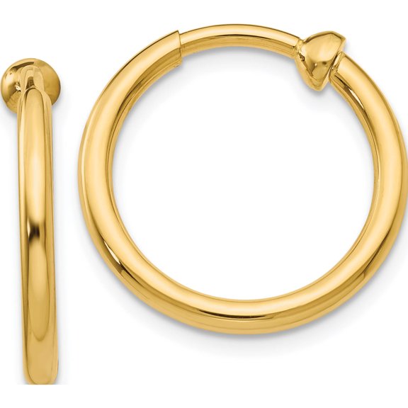 14K Yellow Gold Non-Pierced Hoop Earrings (15 X 2) Made In Turkey x94