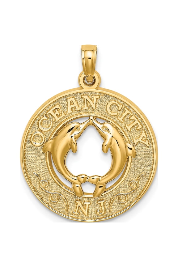14K Yellow Gold Ocean City, Nj With Dolphin Charm (19.3 X 19.3) Made In United States k7491
