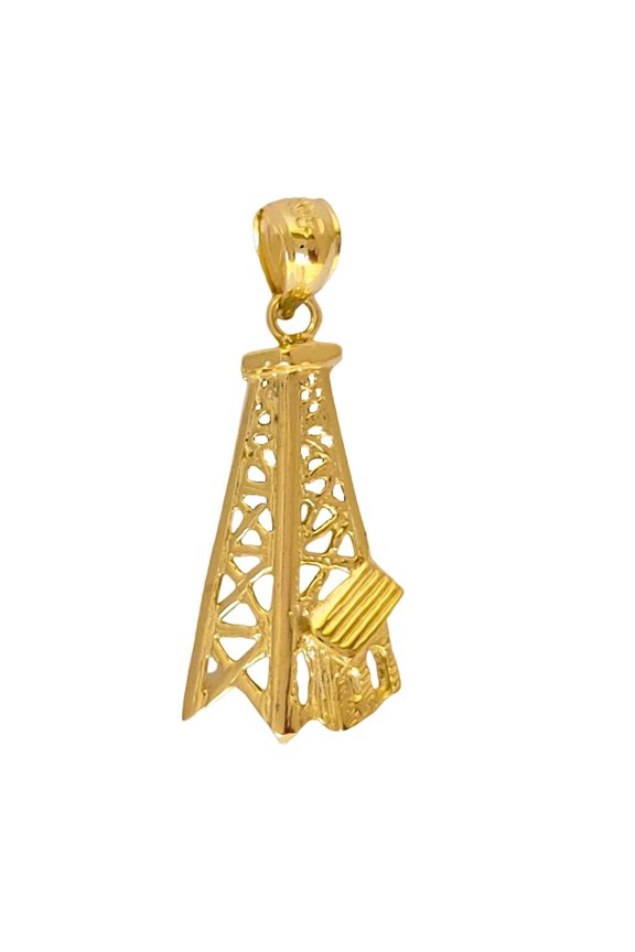14K Yellow Gold Oil Well, Oil Rig Pendant