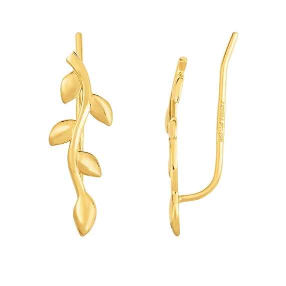 14K Yellow Gold Olive Tree Branch Climber Earrings
