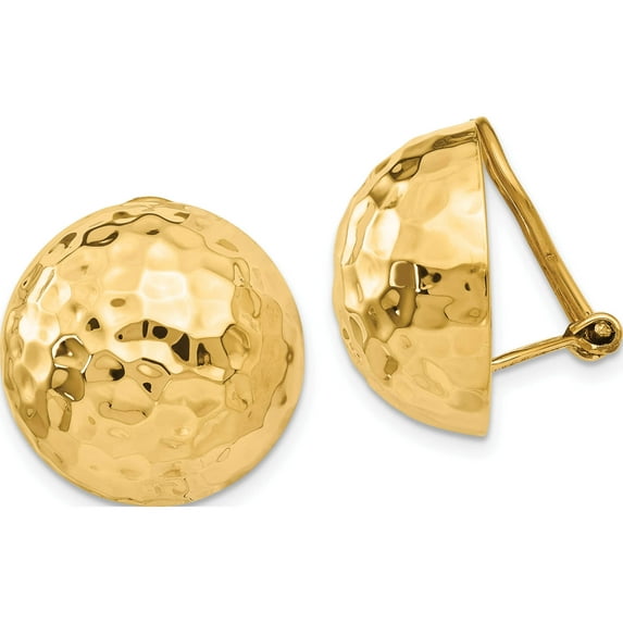 14K Yellow Gold Omega Clip 18mm Hammered Non-Pierced Earrings (18 X 18) Made In Puerto Rico h889