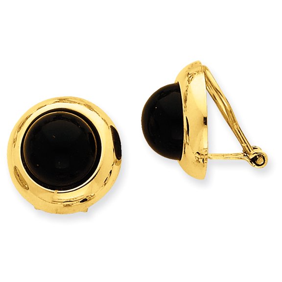 14K Yellow Gold Omega Clip Onyx Non-pierced Earrings