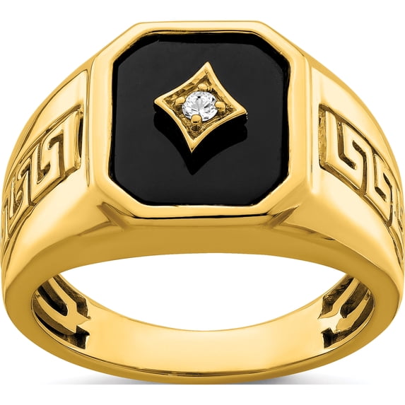 14K Yellow Gold Onyx And Diamond Greek Key Design Mens Ringsize 10 (Width 3.6 To 14.6) - Jbsp