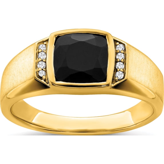 14K Yellow Gold Onyx And Diamond Mens Ringsize 10 (Width 2.8 To 9.2) - Jbsp