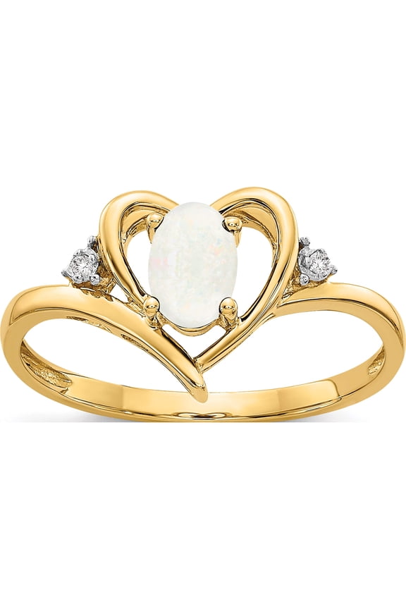 14K Yellow Gold Opal And Diamond Heart Ring (Size 7) Made In India xbs499