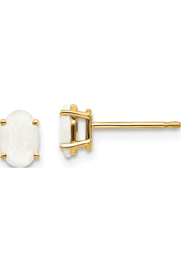14K Yellow Gold Opal Earrings - October (6 X 4) Made In India xbe22