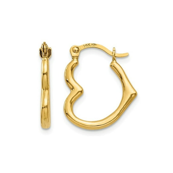 Gem & Harmony 14K Yellow Gold Open Heart Small Hoop Earrings (1/2 inch) for Women