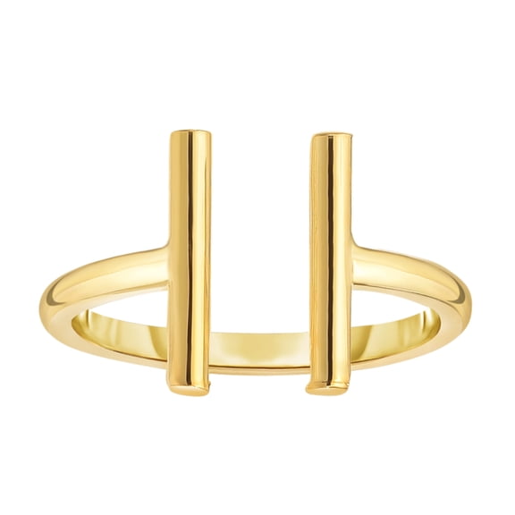 14K Yellow Gold Open Ring With Parallel T Bar Ends, Size 7