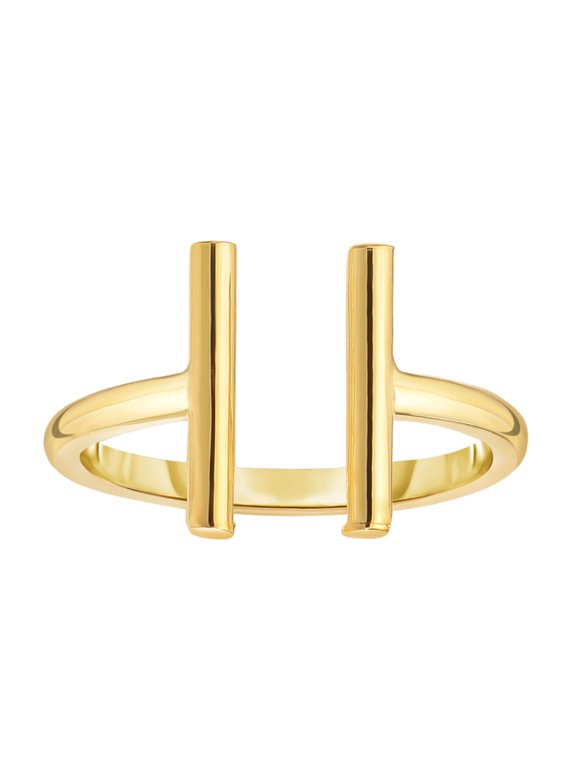 14K Yellow Gold Open Ring With Parallel T Bar Ends, Size 7