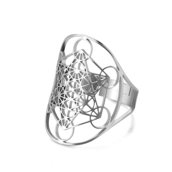 14K Yellow Gold Openwork Metatron Star of David Hexagram Adjustable Cocktail Ring Openable Jewelry Mascot Finger Craft