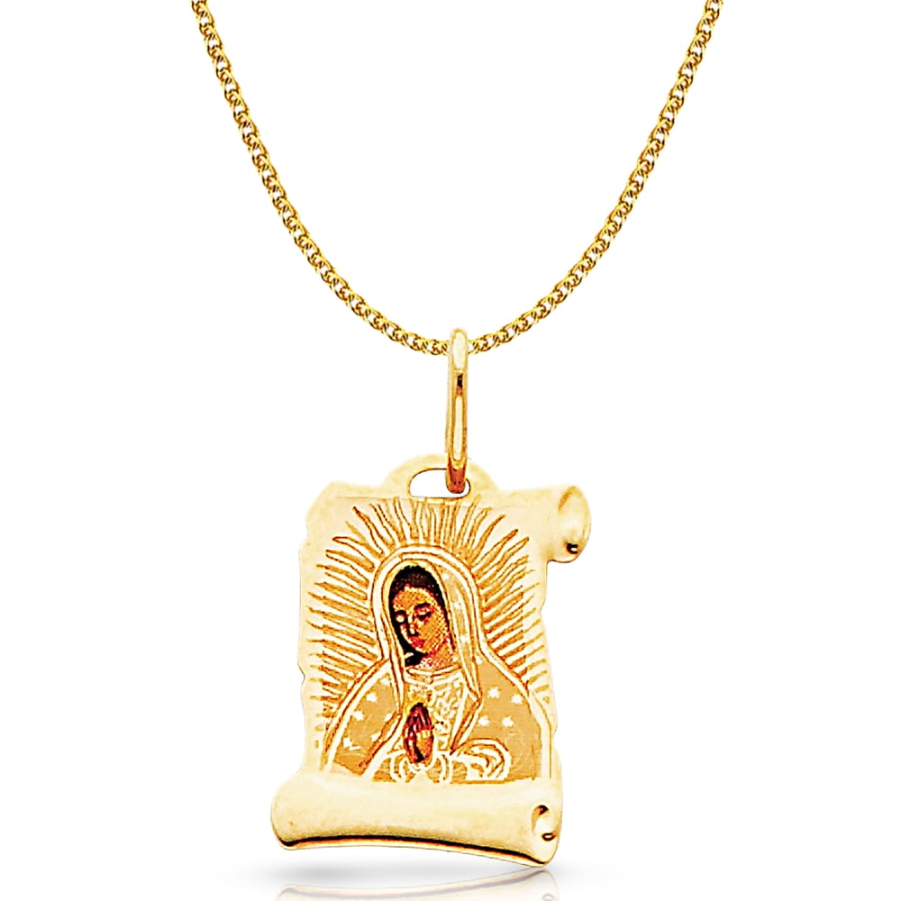 14K Yellow Gold Our Lady of Guadalupe Enamel Picture Charm Pendant with ...