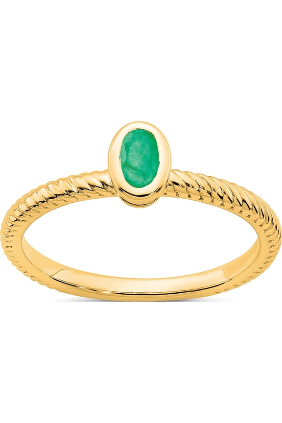 14K Yellow Gold Oval Bezel Emerald Ringsize 7 (Width 1.6 To 1.8) - Jbsp