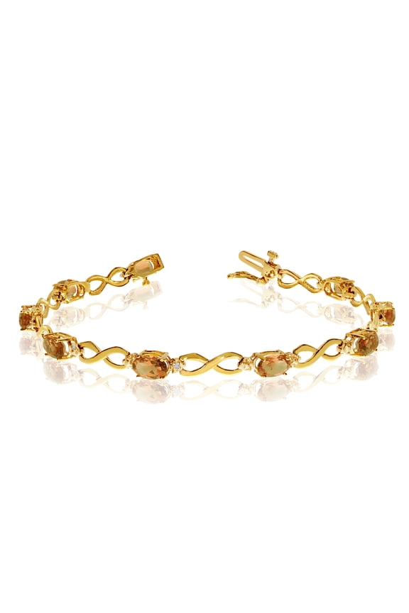 14K Yellow Gold Oval Citrine Stones And Diamonds Infinity Tennis Bracelet, 7"