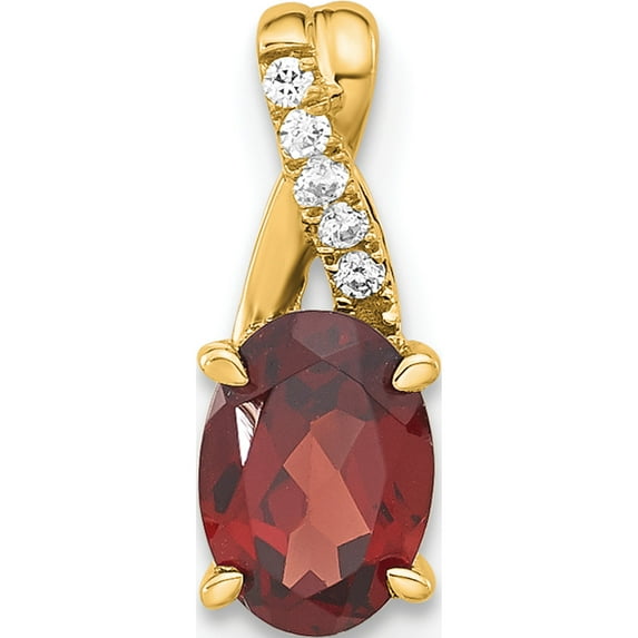 14K Yellow Gold Oval Garnet And Diamond Pendant (Width 6.25) (Length 14.3) - Jbsp